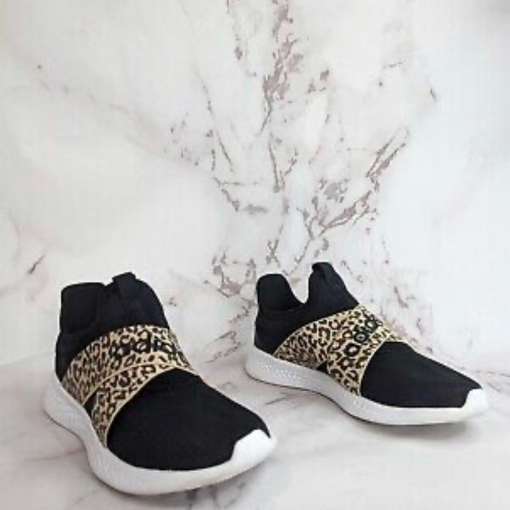Adidas Women 9 Pure Motion Adapt Sneaker Black Leopard Slip On Shoes Cloudfoam